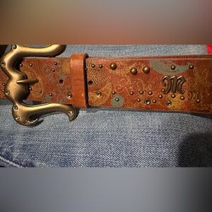 Miss Me Brown Leather Belt with Gold Accents